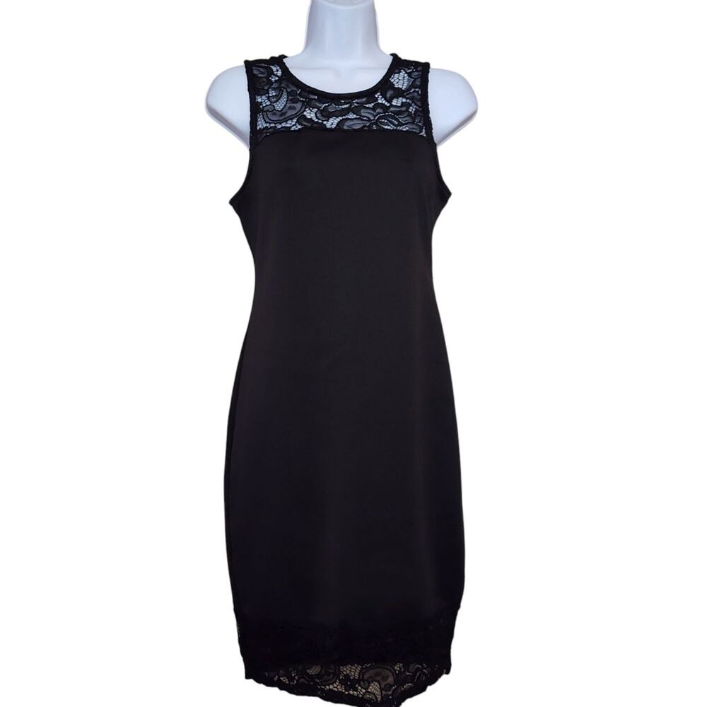 Bailey Blue Womens Sheath Dress Size L Black Sleeveless Lace Neck Stretch